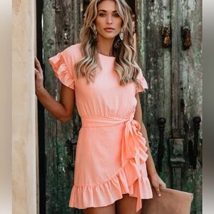 Vestique, NWT, peach-colored wrap dress, small